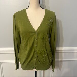 Caslon Womens Long Sleeve Beaded Embroidered Cardigan Sweater Cotton Cashmere XL